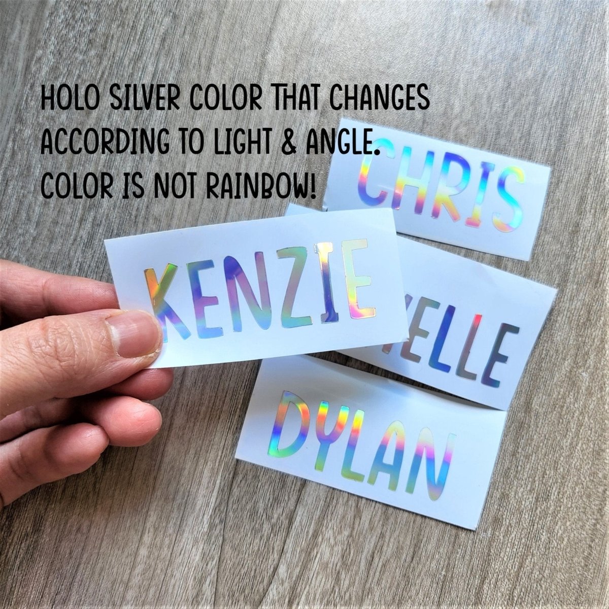 Holographic Name Decal: Custom Silver Text Sticker - KWL Creations