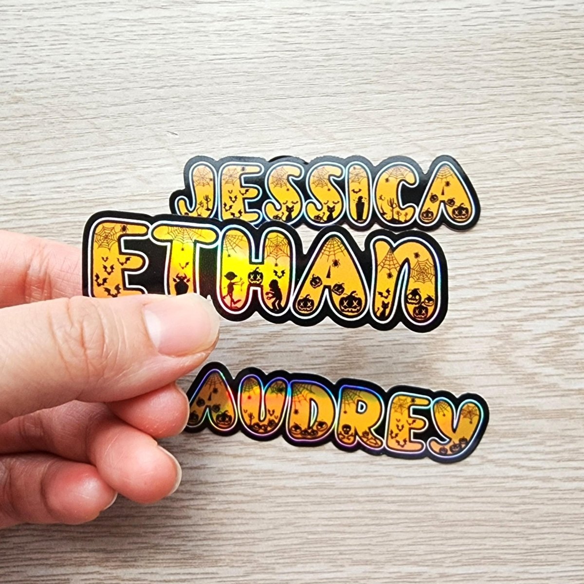 Layered Holo Orange Halloween Spooky Sticker, Kids Trick or Treat Name Sticker - KWL Creations