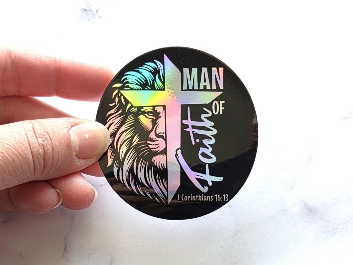 Man of Faith Holographic Decal Sticker, Inspirational Christian Sticker - KWL Creations