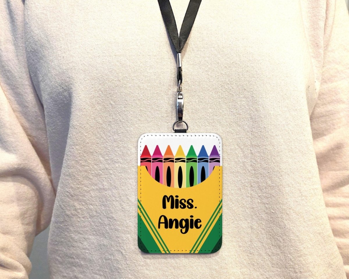 Personalized Crayon Teacher ID Badge Holder – Custom Name School Staff Card Holder - KWL Creations