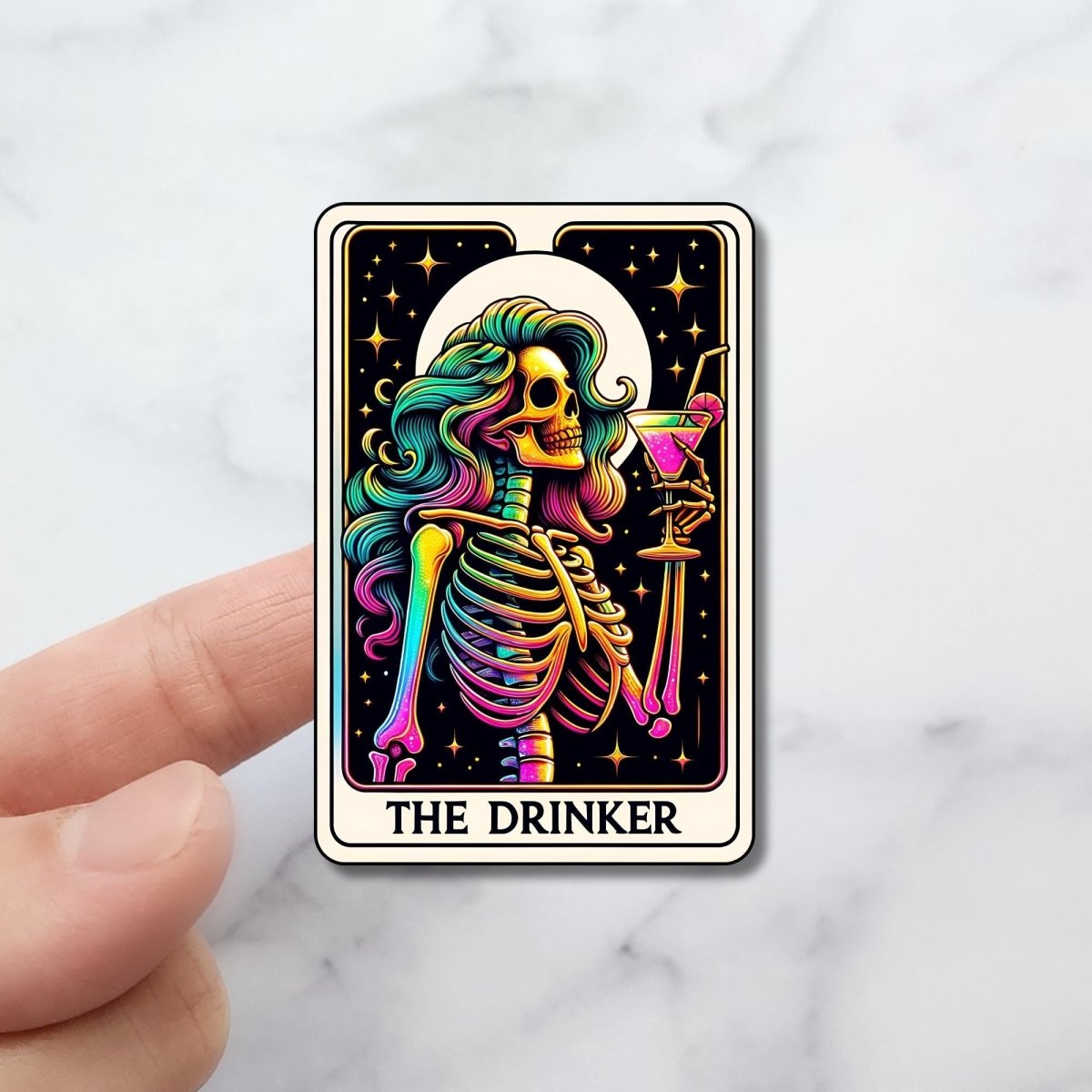 The Drinker Holographic Tarot Sticker – Skeleton Cocktail Gothic Sticker - KWL Creations