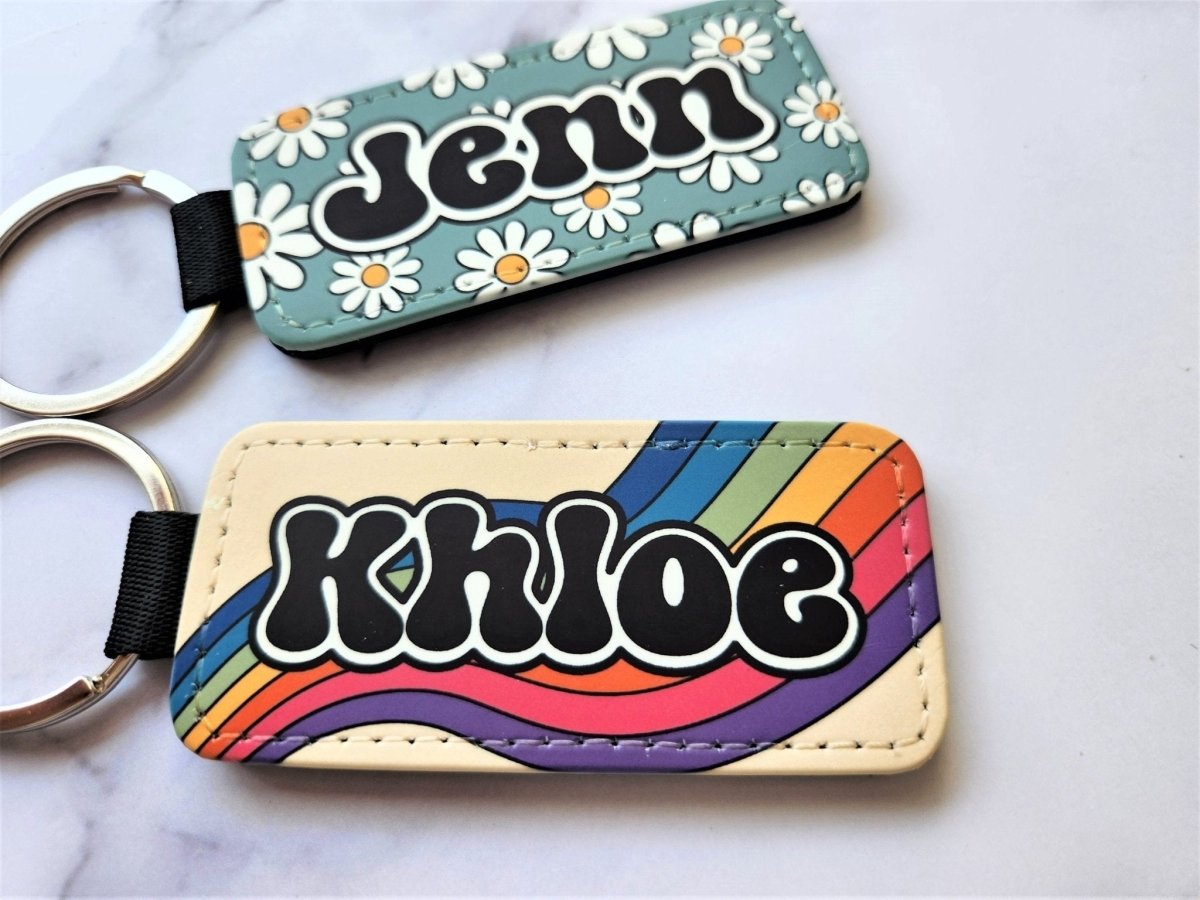 25 Designs Custom Name Retro Groovy Floral Keychain - KWL Creations