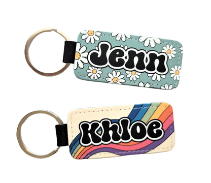 25 Designs Custom Name Retro Groovy Floral Keychain - KWL Creations
