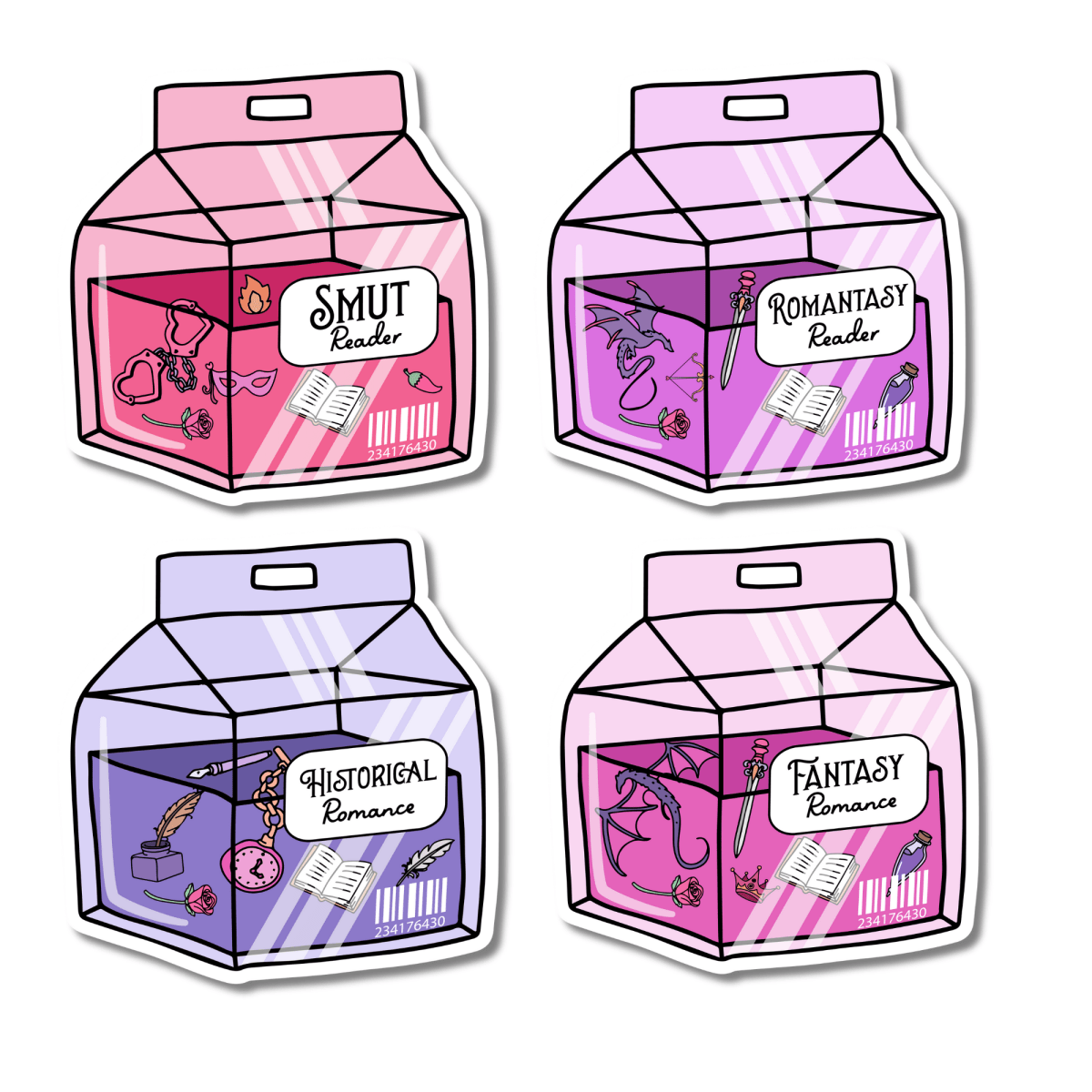 Bookish Milk Carton Stickers | Smut Reader, Romantasy Reader, Fantasy Romance, Historical Romance - KWL Creations