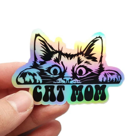 Cat Mom Holographic Sticker, Peeking Cat Sticker - KWL Creations