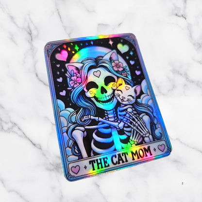 Cat Mom Tarot Card Holographic Sticker: Skeleton Cat Lovers - KWL Creations