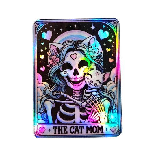 Cat Mom Tarot Card Holographic Sticker: Skeleton Cat Lovers - KWL Creations