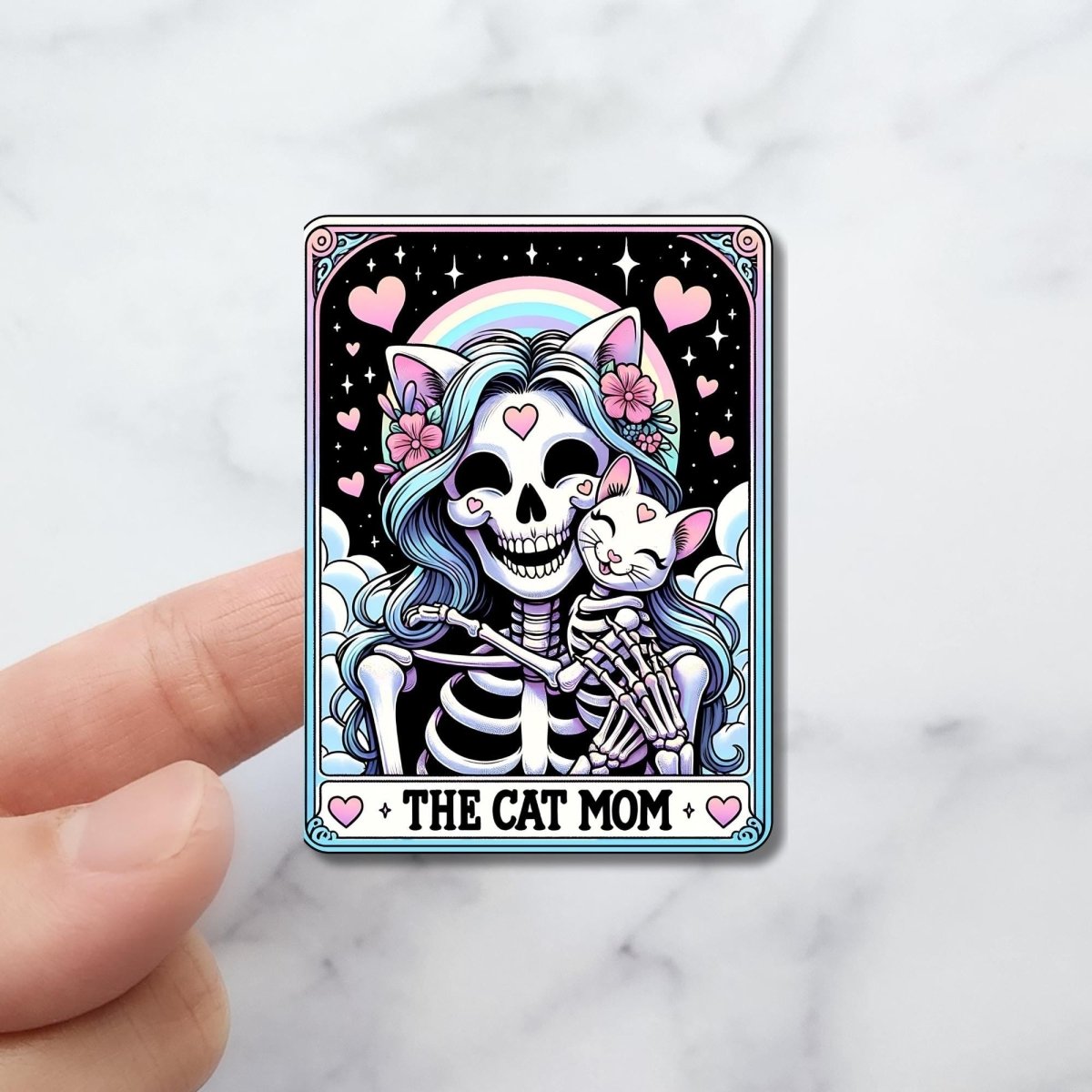 Cat Mom Tarot Card Holographic Sticker: Skeleton Cat Lovers - KWL Creations