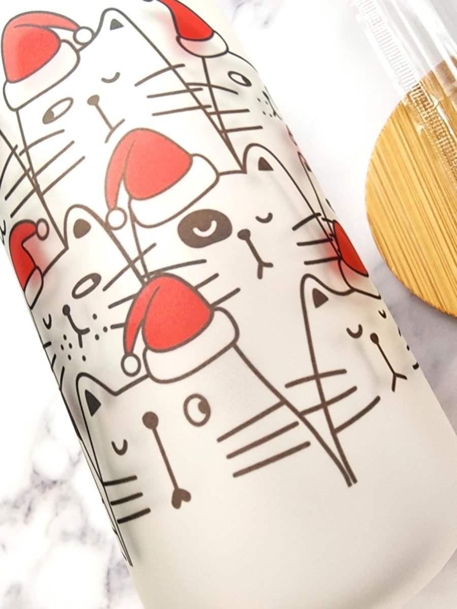 Christmas Cats 16 oz Frosted Glass Can - KWL Creations