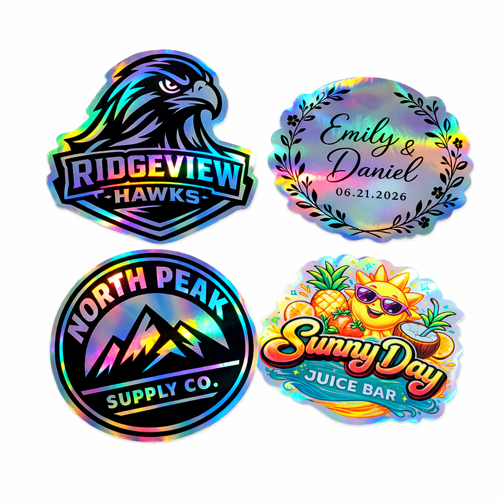 bulk buy custom design artwork stickers in premium holographic vinyl