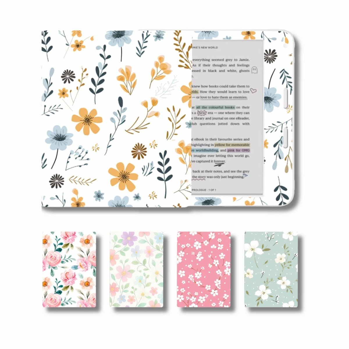 Custom Floral eReader Skin – Personalized Front & Back Vinyl Decal for Kindle Kobo – 10 Background Designs - KWL Creations