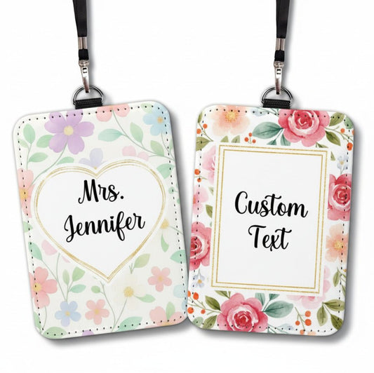 Custom Floral ID Badge Holder - KWL Creations