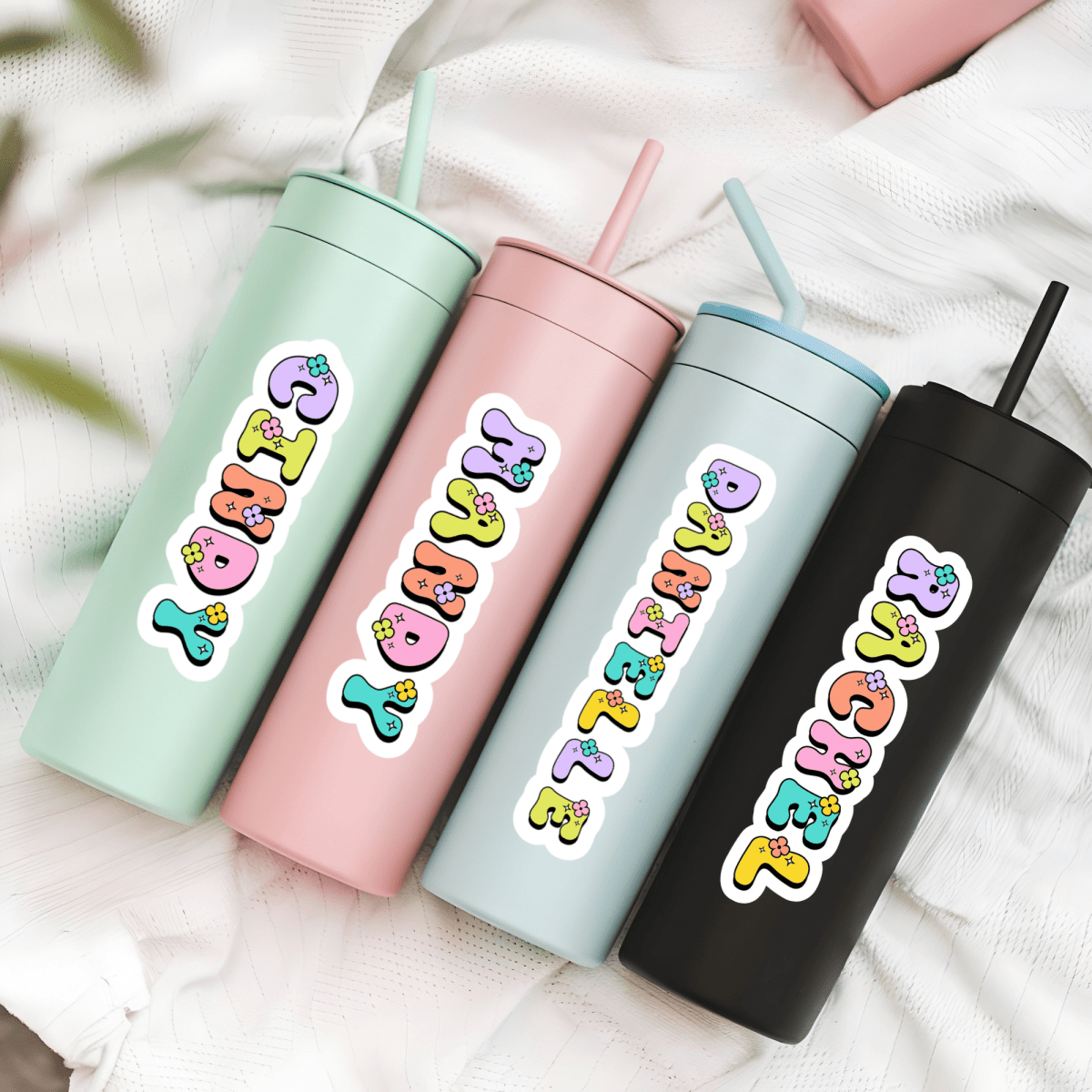 Custom Groovy Name Sticker | 70s Retro Bubble Font Decal - KWL Creations