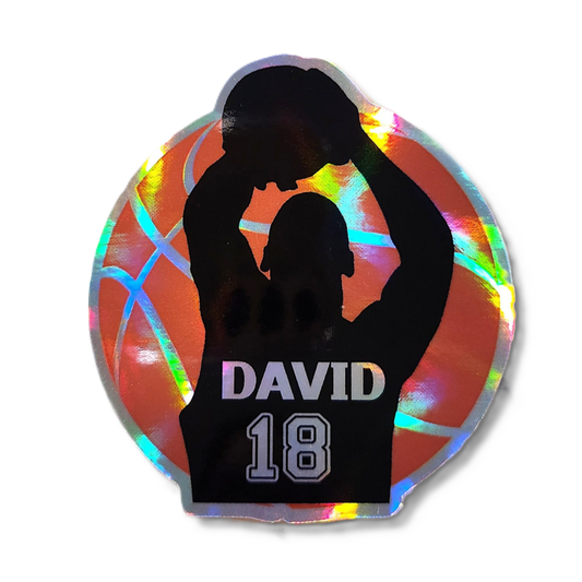 Custom Holographic Boy Basketball Sticker – Personalized Name & Jersey Number - KWL Creations