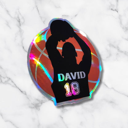 Custom Holographic Boy Basketball Sticker – Personalized Name & Jersey Number - KWL Creations