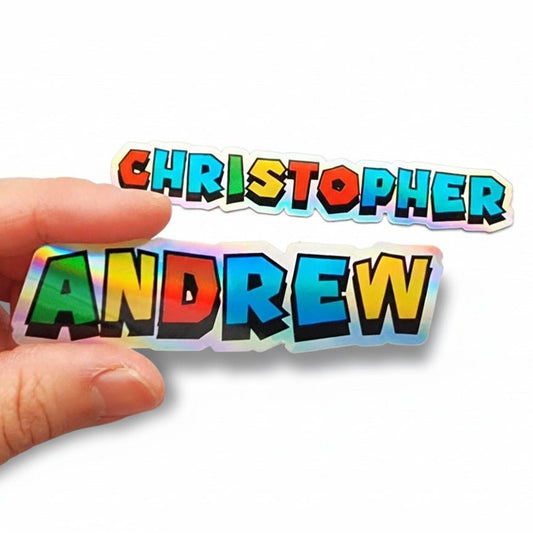 Custom Holographic Game Font Name Sticker, Colorful Block Letters - KWL Creations