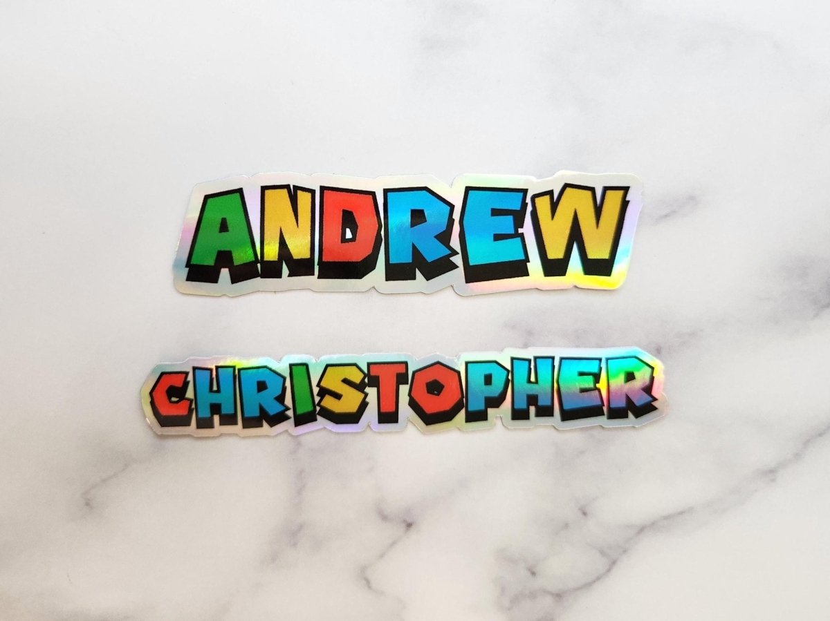 Custom Holographic Game Font Name Sticker, Colorful Block Letters - KWL Creations