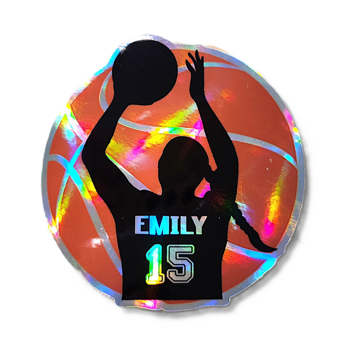 Custom Holographic Girl Basketball Sticker – Personalized Name & Jersey Number - KWL Creations