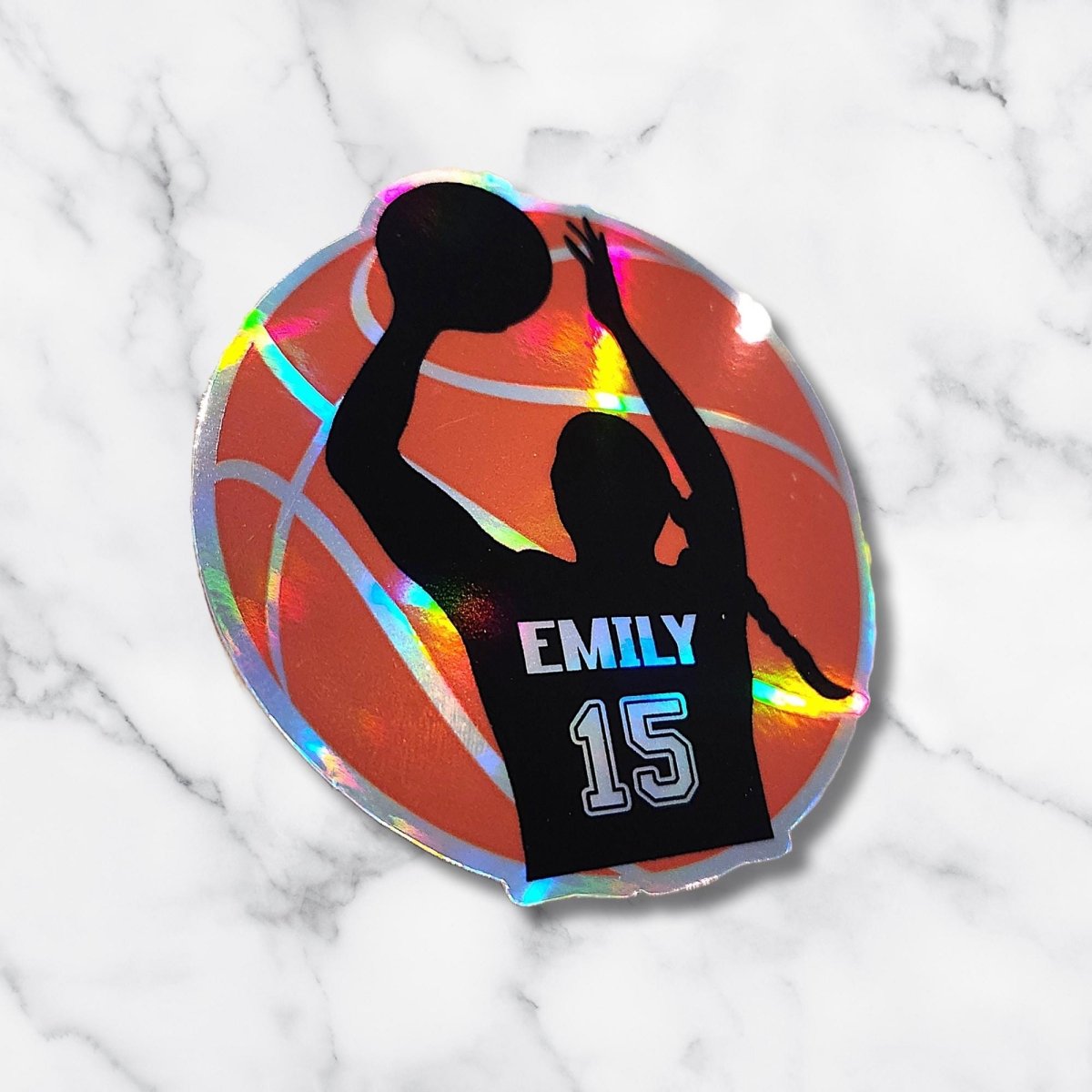 Custom Holographic Girl Basketball Sticker – Personalized Name & Jersey Number - KWL Creations