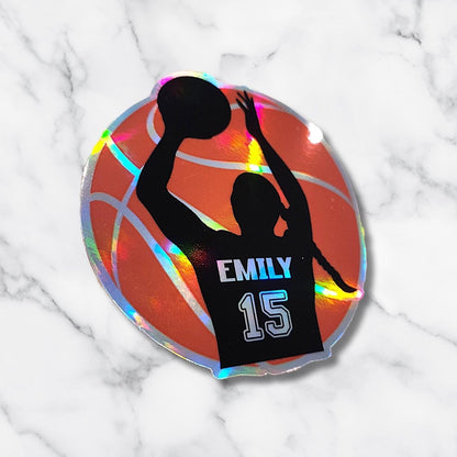 Custom Holographic Girl Basketball Sticker – Personalized Name & Jersey Number - KWL Creations