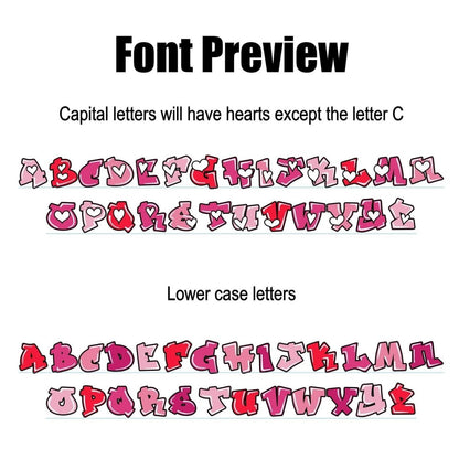 Custom Holographic Graffiti Name Sticker: Pink Heart Font - KWL Creations