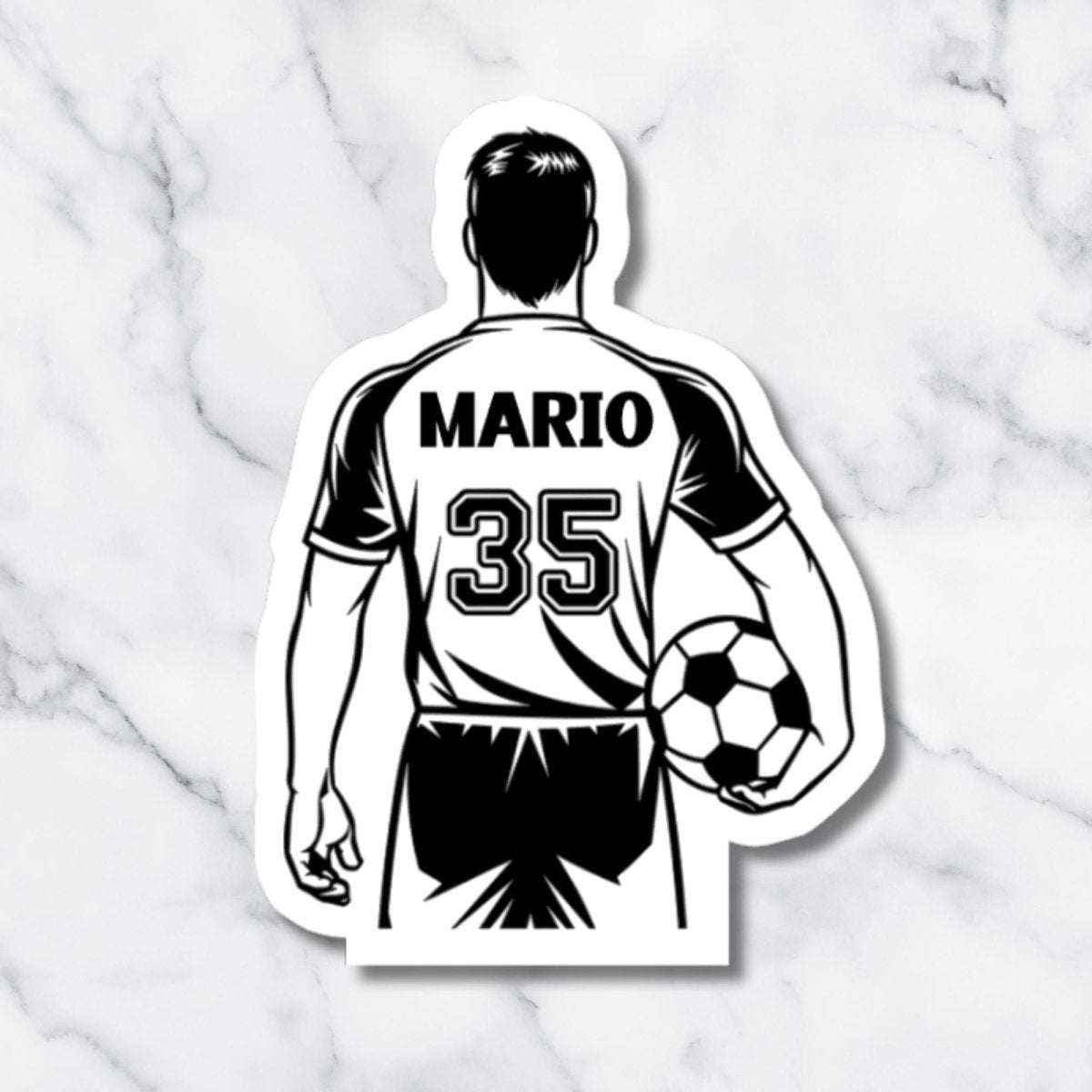 Custom Holographic Male Soccer Player Sticker with Name & Number - KWL Creations