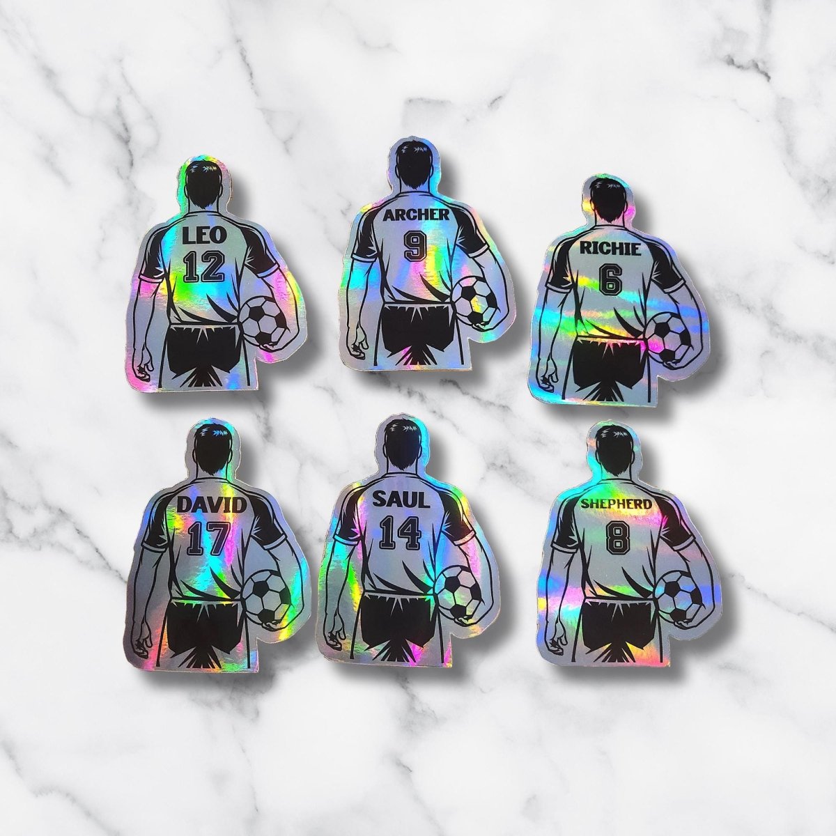 Custom Holographic Male Soccer Player Sticker with Name & Number - KWL Creations