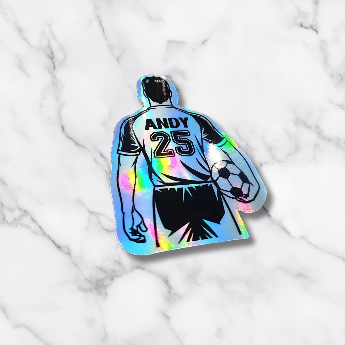 Custom Holographic Male Soccer Player Sticker with Name & Number - KWL Creations