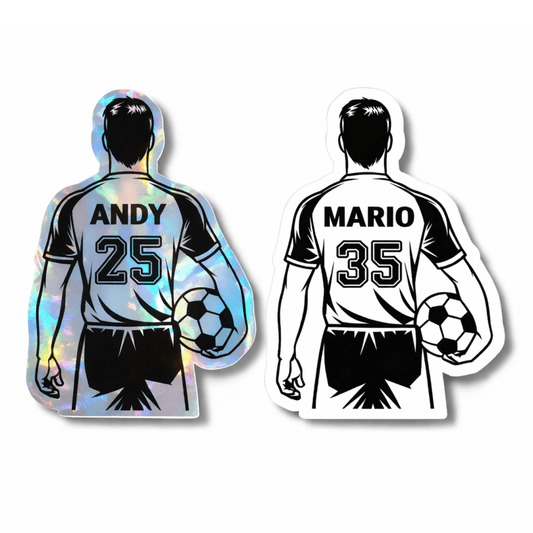 Custom Holographic Male Soccer Player Sticker with Name & Number - KWL Creations