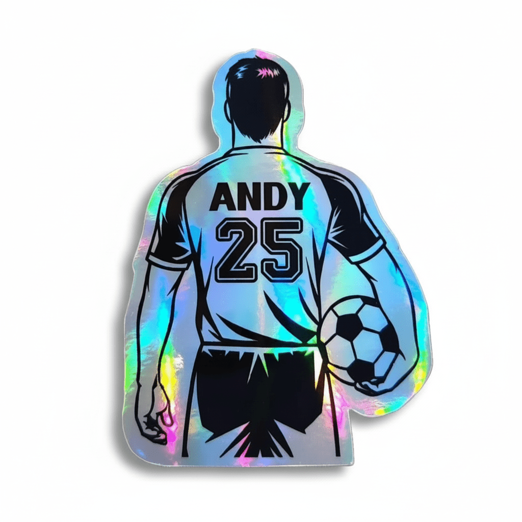 Custom Holographic Male Soccer Player Sticker with Name & Number - KWL Creations