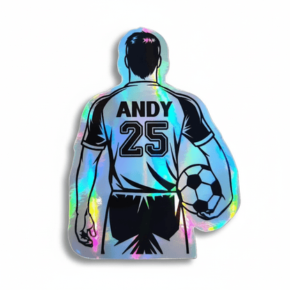 Custom Holographic Male Soccer Player Sticker with Name & Number - KWL Creations