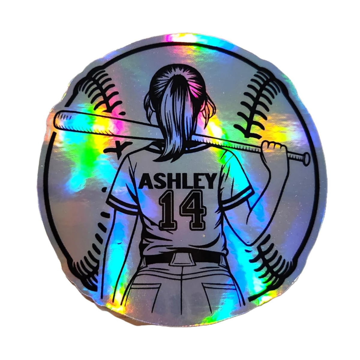 Custom Holographic Softball Sticker: Personalized Girl Player Decal - KWL Creations
