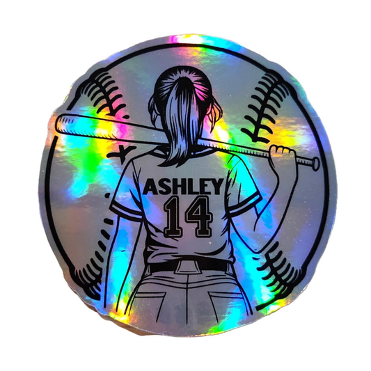 Custom Holographic Softball Sticker: Personalized Girl Player Decal - KWL Creations