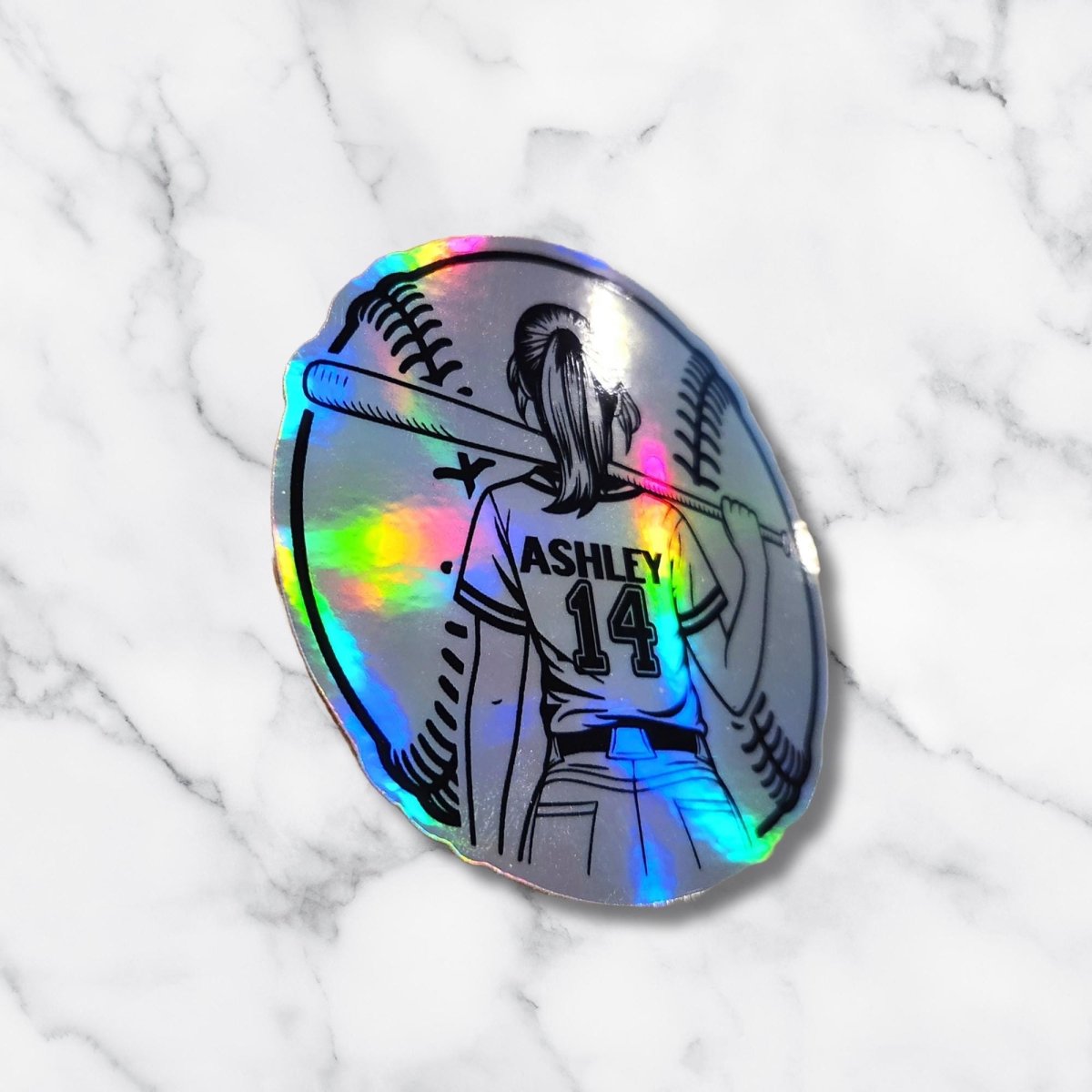 Custom Holographic Softball Sticker: Personalized Girl Player Decal - KWL Creations