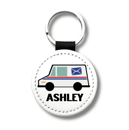 custom mail carrier keychain with name postal truck design gift