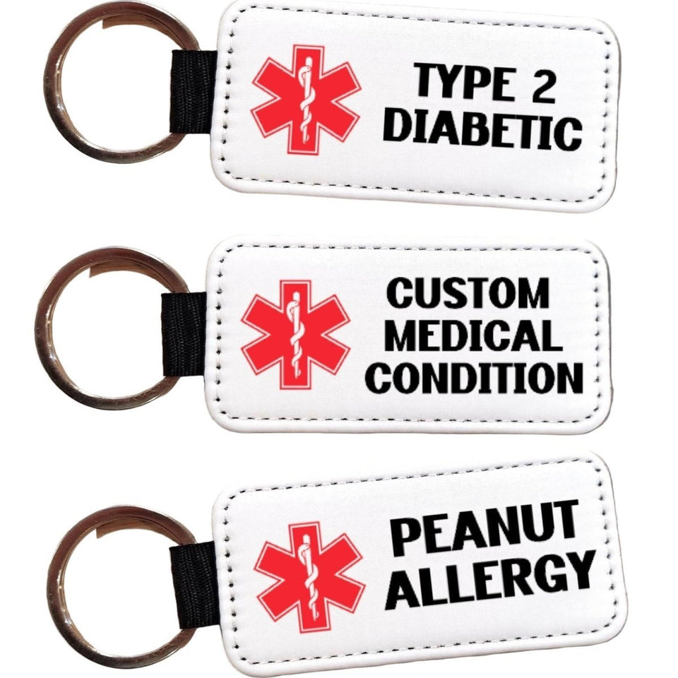 Custom Medical Alert Keychain: Personalized Condition ID, PU Leather - KWL Creations