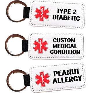 Custom Medical Alert Keychain: Personalized Condition ID, PU Leather - KWL Creations