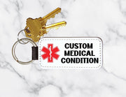 Custom Medical Alert Keychain: Personalized Condition ID, PU Leather - KWL Creations