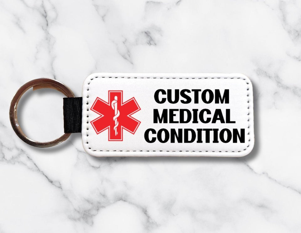 Custom Medical Alert Keychain: Personalized Condition ID, PU Leather - KWL Creations