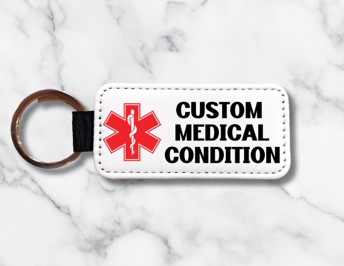 Custom Medical Alert Keychain: Personalized Condition ID, PU Leather - KWL Creations