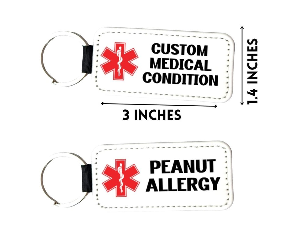 Custom Medical Alert Keychain: Personalized Condition ID, PU Leather - KWL Creations