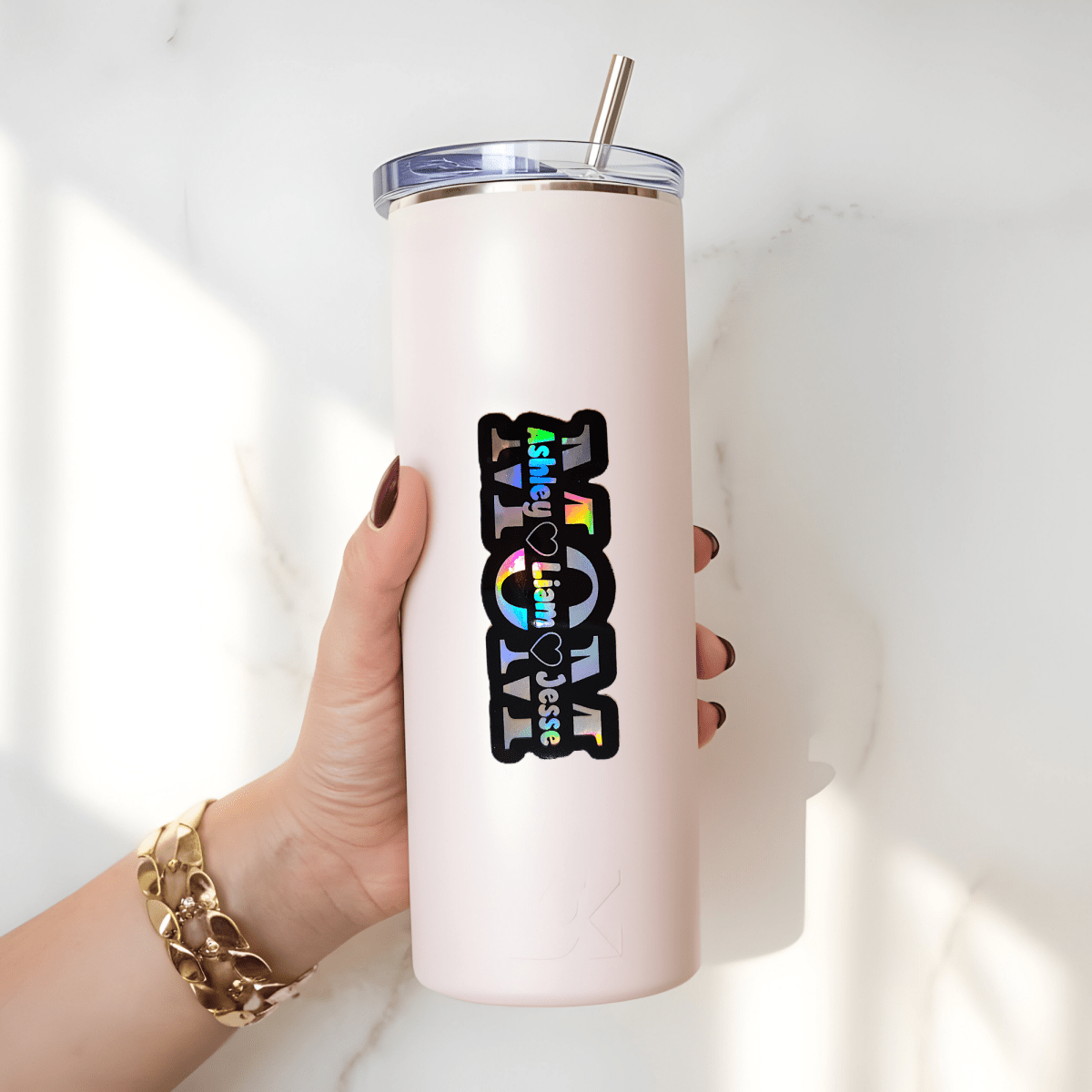 Custom Mom Name Sticker – Personalized Kids Names Decal, Holographic MOM Sticker, Mother’s Day Gift - KWL Creations