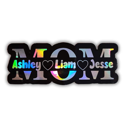Custom Mom Name Sticker – Personalized Kids Names Decal, Holographic MOM Sticker, Mother’s Day Gift - KWL Creations