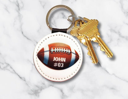 Custom Name and Number Football Key Chain, Personalized Sports Team Key Ring - KWL Creations