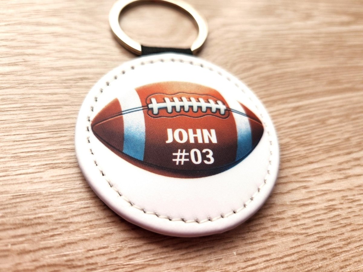 Custom Name and Number Football Key Chain, Personalized Sports Team Key Ring - KWL Creations
