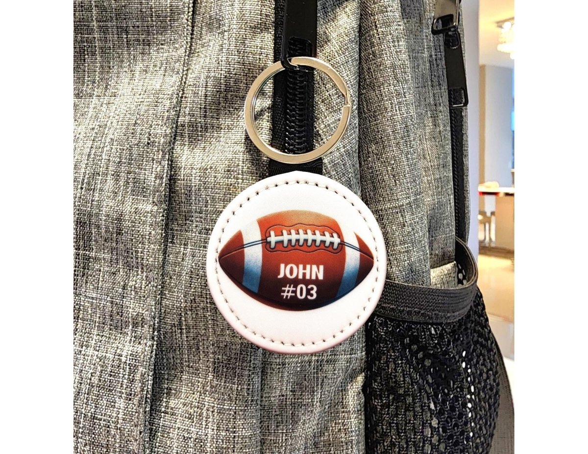 Custom Name and Number Football Key Chain, Personalized Sports Team Key Ring - KWL Creations
