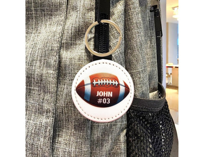 Custom Name and Number Football Key Chain, Personalized Sports Team Key Ring - KWL Creations