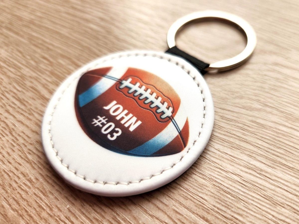 Custom Name and Number Football Key Chain, Personalized Sports Team Key Ring - KWL Creations