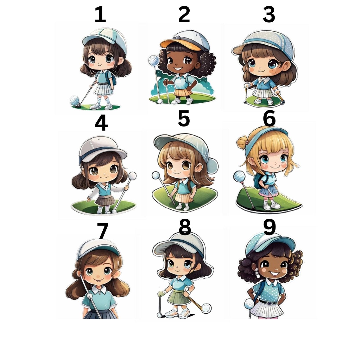 Custom Name Cute Cartoon Golf Girl Sticker, Golf Lover Gift - KWL Creations