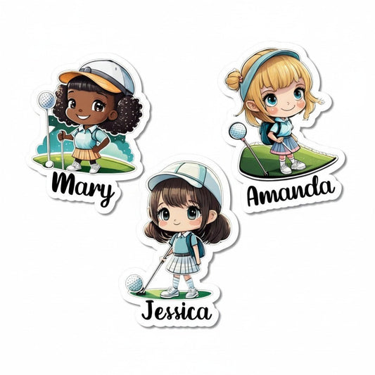 Custom Name Cute Cartoon Golf Girl Sticker, Golf Lover Gift - KWL Creations